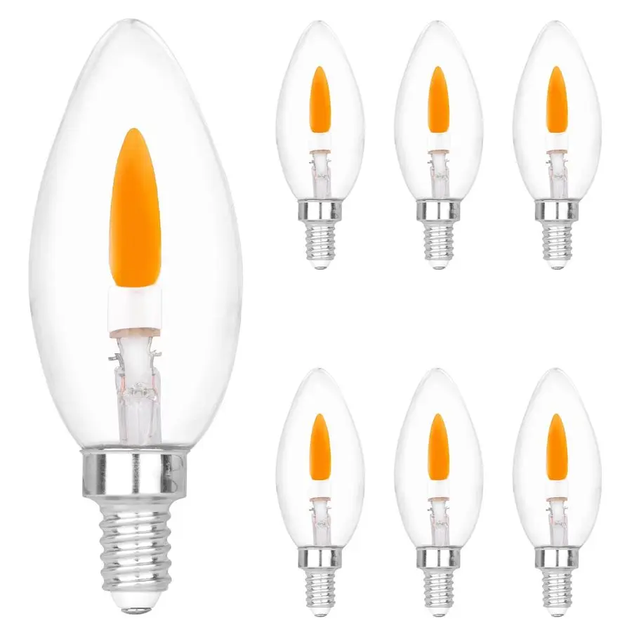 

E12 Base Miniature Screw C35 Flame Tip Flicker Bulbs Crystal Clear Candle Light with Orange Glow Effect for HalloweenE12 NonDim