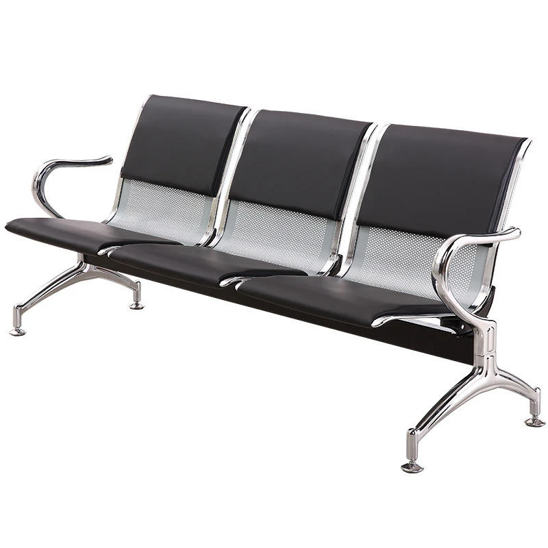 Modern Stainless Steel Leather Pad Stainless Steel Waiting Chair Public Waiting Bench