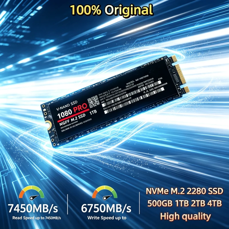 Brand New Genuine 1080PRO PCIe 4.0 NVMe M.2 2280 SSD, 500GB/1TB/2TB/4TB, Rapid Transfer for Gaming and Multitasking.