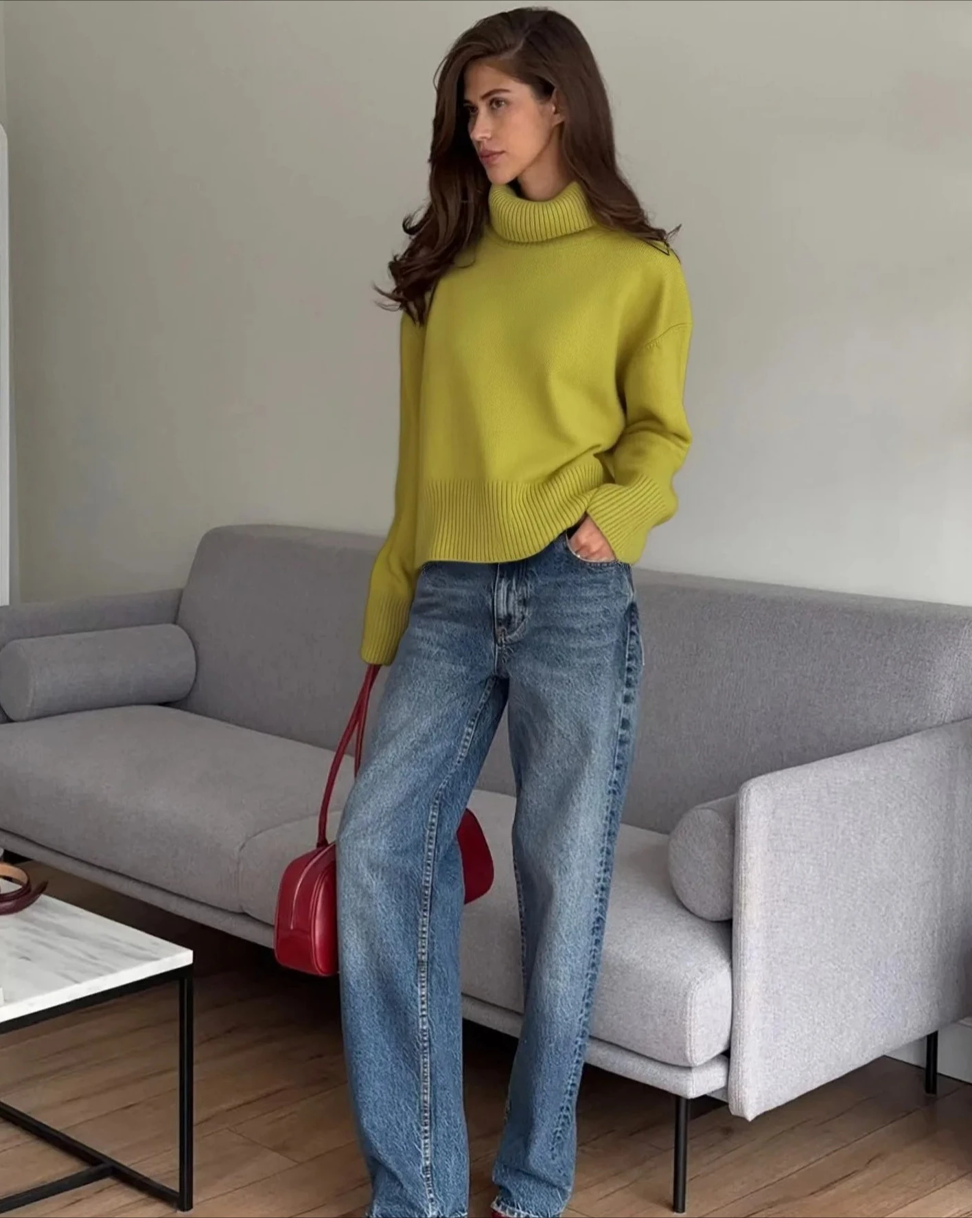 Loose Fit Warm Knit Fashion Casual Jumpers Autumn Winter Solid Color Comfortable Short Turtleneck Sweater