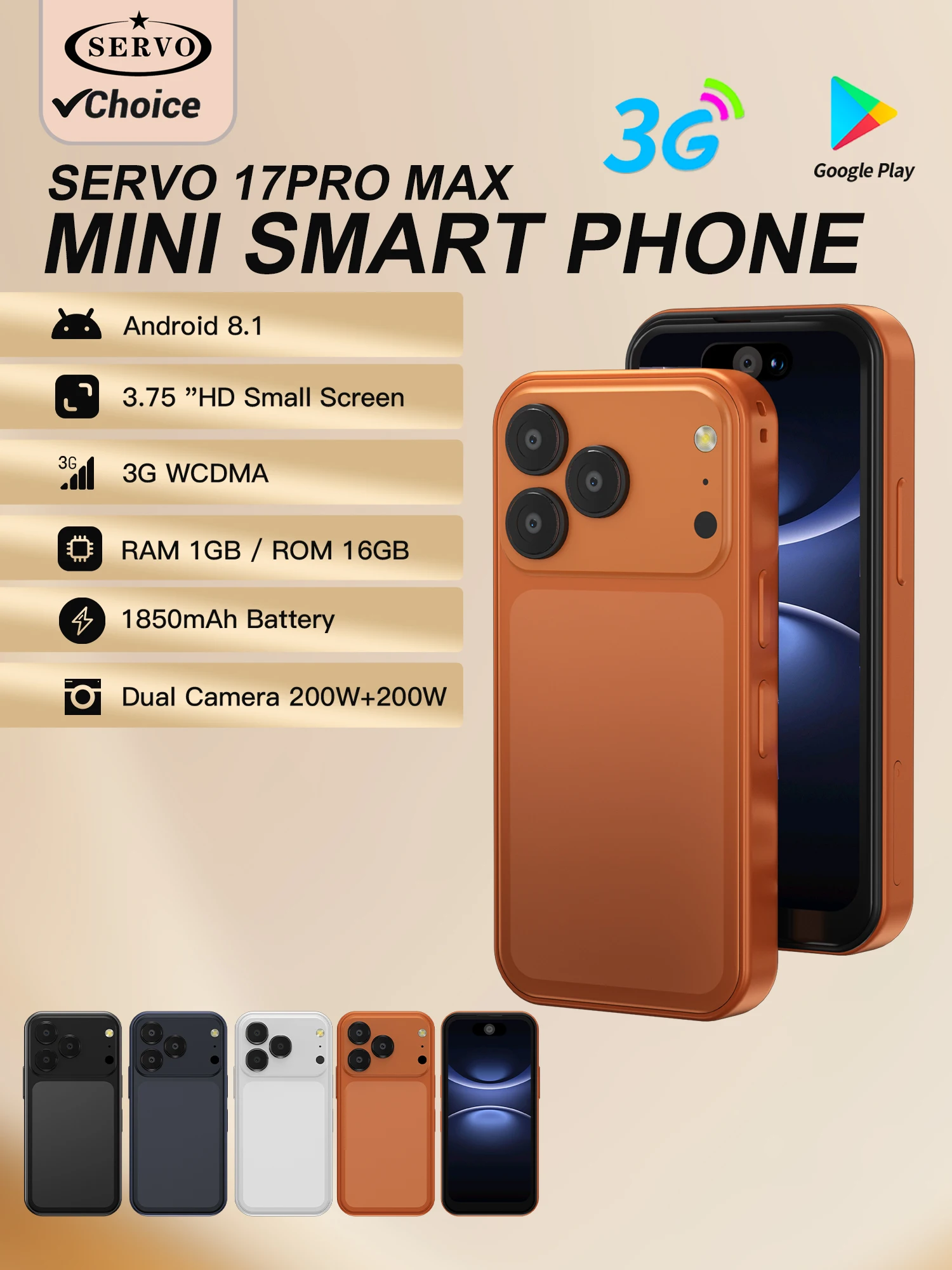 17PRO MAX Mini Android-smartphone 3G-netwerk Dual SlM 3,75-inch display Kleine telefoons 16GB Rom Face Unlock Google Play WIFI mobiele telefoon - afbeelding 2