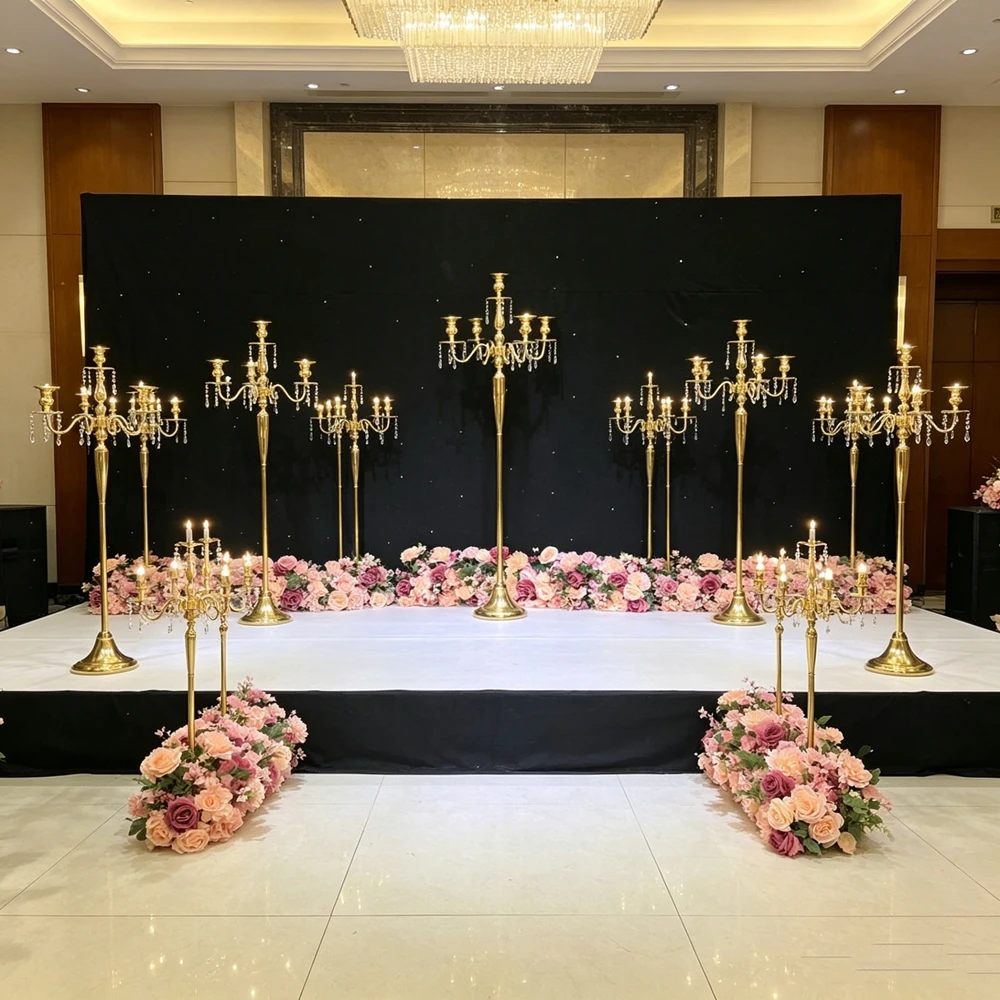4-12pcs 135cm Gold Pedestal Roman Column Pillars candlestick Aisle Flower Stand for Wedding Road Lead Stage Backdrop candelabra