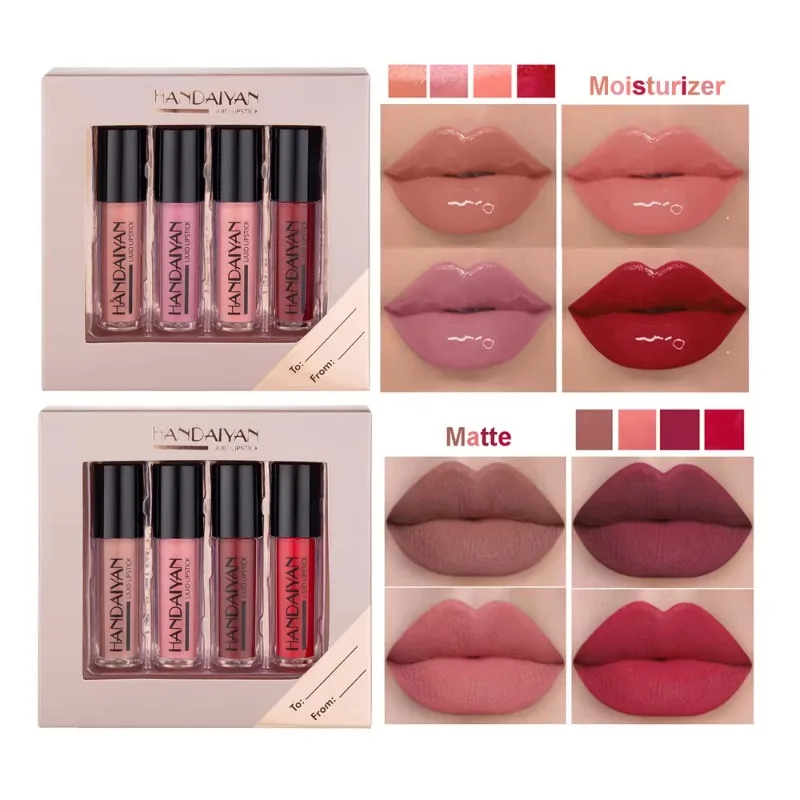 HANDAIYAN Bộ Trang Điểm Loạt Phấn Mắt Kem Mờ Lấp Lánh Bút Kẻ Mắt Son Bóng Liquid Lipstick Bộ Chiết Mỹ Phẩm Phấn Mắt Lót Dính