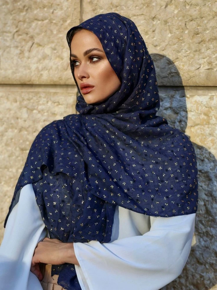 Glitter Cotton Linen Scarf Women Hijab Plain Soft Turban Shawl Bronzing Women Printed Floral Hijab Shawls Bandana African Scarf