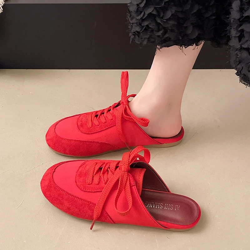 

Женская обувь, шлепанцы с плоским носком, шлепанцы, женские домашние кроссовки на шнуровке, 2025 г., женские тапочки, тапочки с закрытым носком, женские тапочки