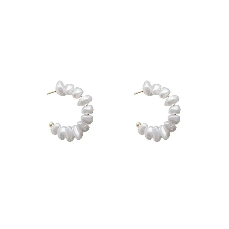 FTCY Retro Irregular Imitation Pearl Earring for Women C-shaped Baroque Pearl Hoop Earrings Girl\'s Trendy Jewelry Elegant Gift