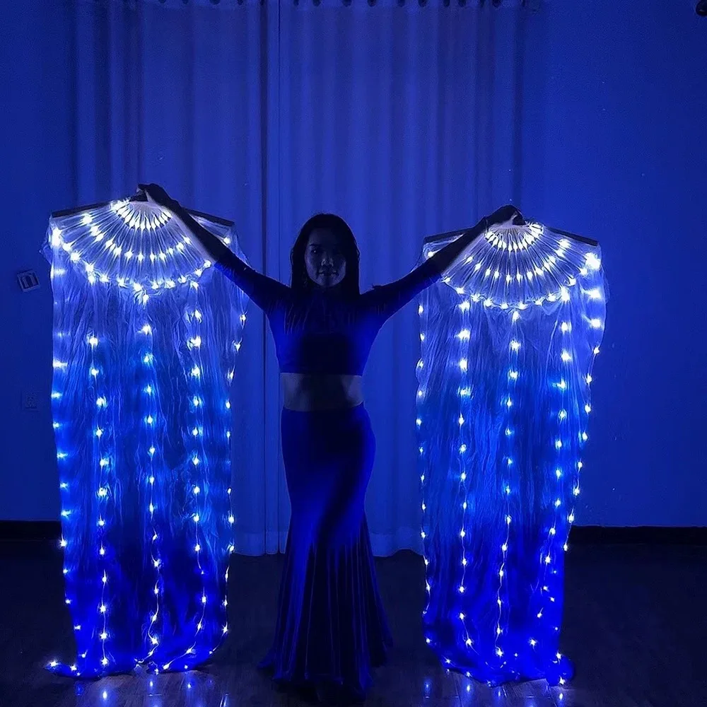 1.5meters LED Belly Dance Silk Fan Colorful Veil Light Up Fan For Women Right Left Hand Fan Stage Performence Props