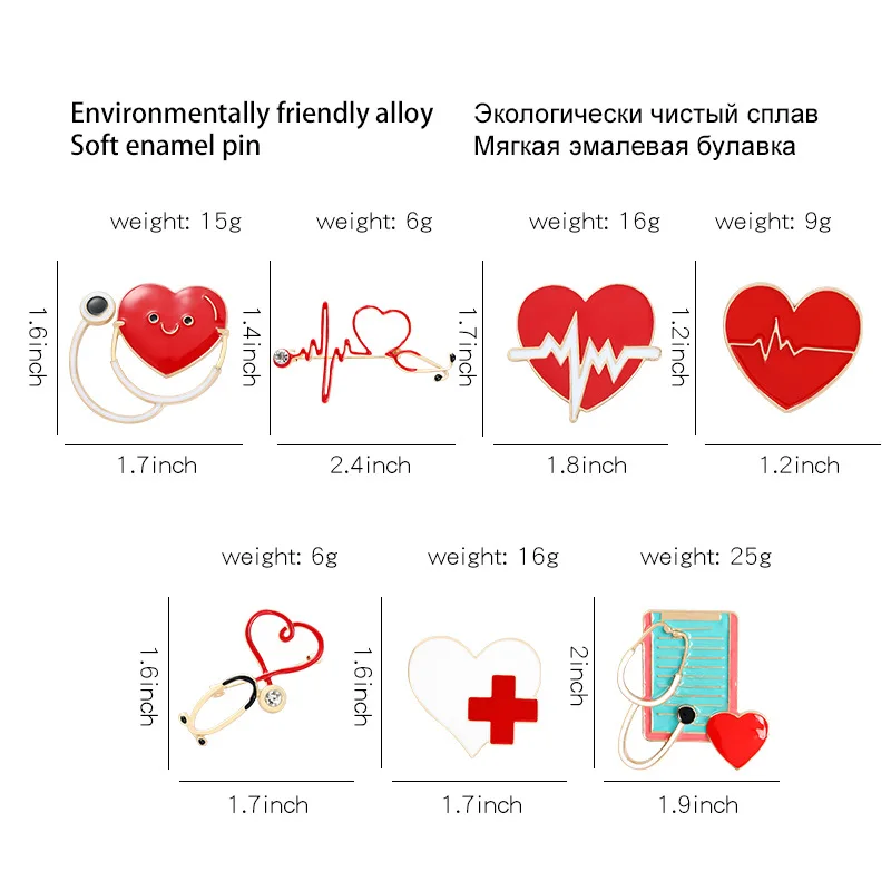 Medis Enamel bros jantung stetoskop ECG termometer jarum suntik pil jenis darah Notepad medis lencana logam pin kerah perhiasan