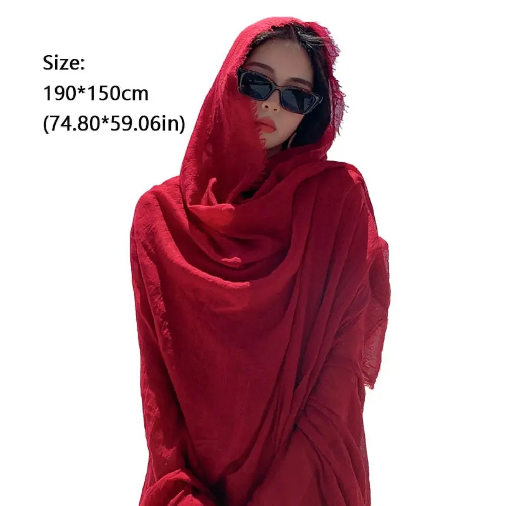 وشاح نسائي طويل من النبيذ الأحمر ، شال من قماش الكتان ، أوشحة طويلة ، أغطية ، وشاح للشاطئ في الهواء الطلق ، أزياء السفر على شاطئ البحر