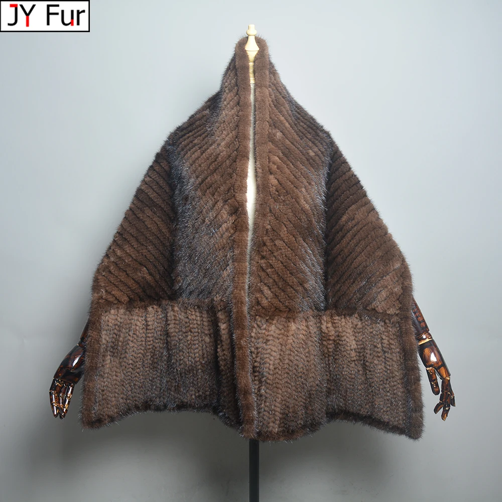 

2024 Hot Sale Luxury Women's Real Mink Fur Scarf Lady Fashion Knitted Genuine Mink Fur Scarves Winter Warm Natural Fur Muffler