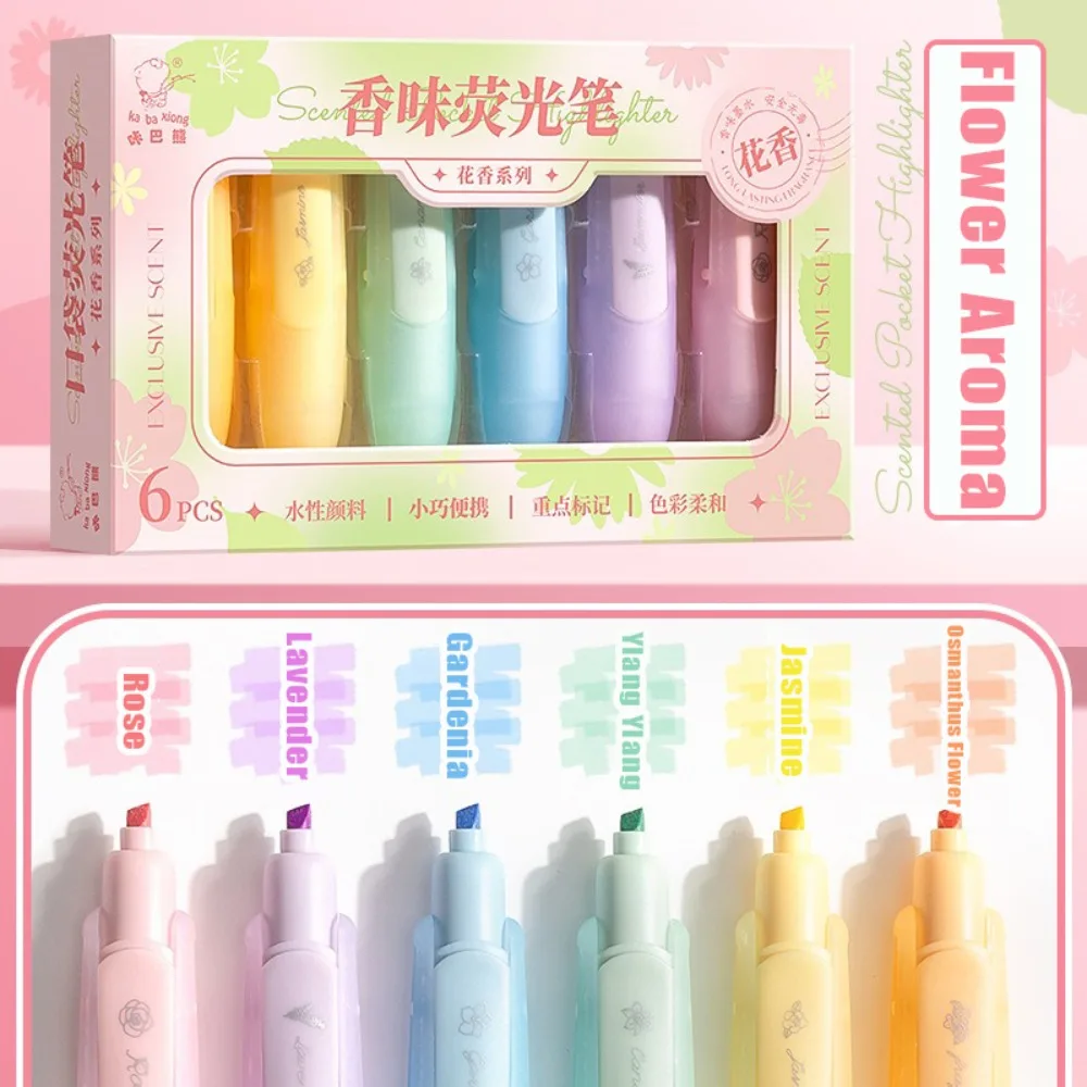 

6PCS/Set With Fragrance Fragrant Highlighters Eye Protection with Hanging Rope Color Pocket Pen DIY Scrapbook Fluorescent Pen