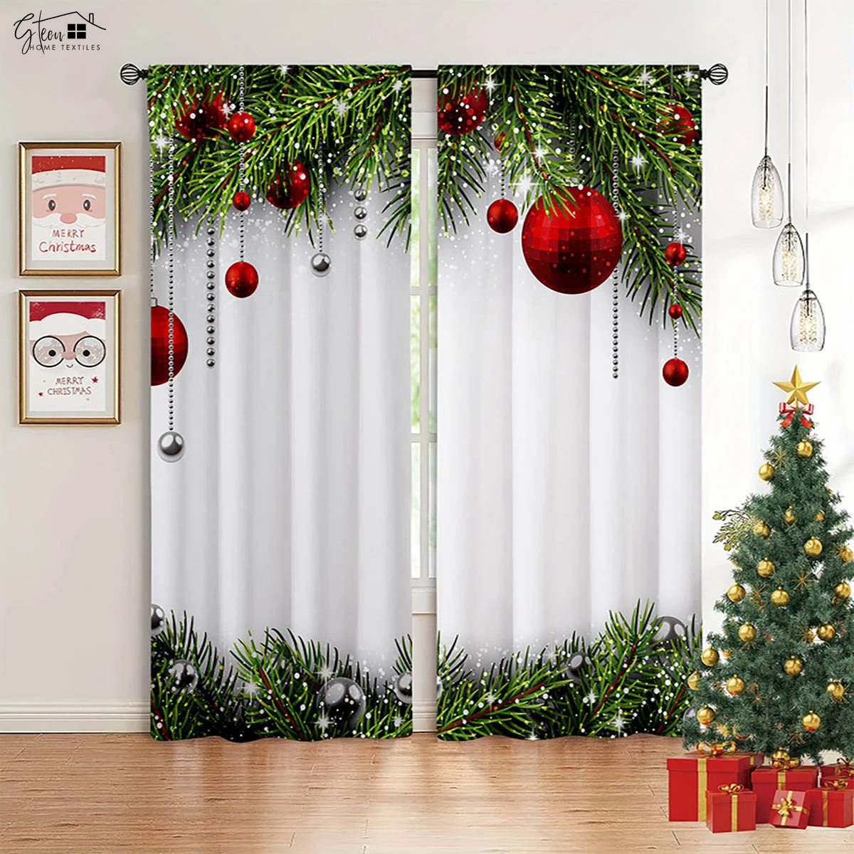 Christmas 3D Printed Curtains Christmas Gift Santa Claus Snowflakes Living Room Children's Room New Year Holiday Curtains 2PCS