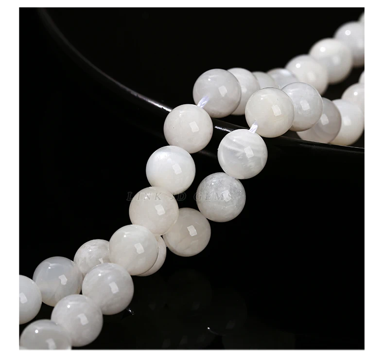 3A Naturstein Weißer Mondstein Perle Runde Lose Distanzperle Glänzende Perle 6 8 10mm Für Schmuckherstellung DIY Halskette Armband Zubehör – Detail 7