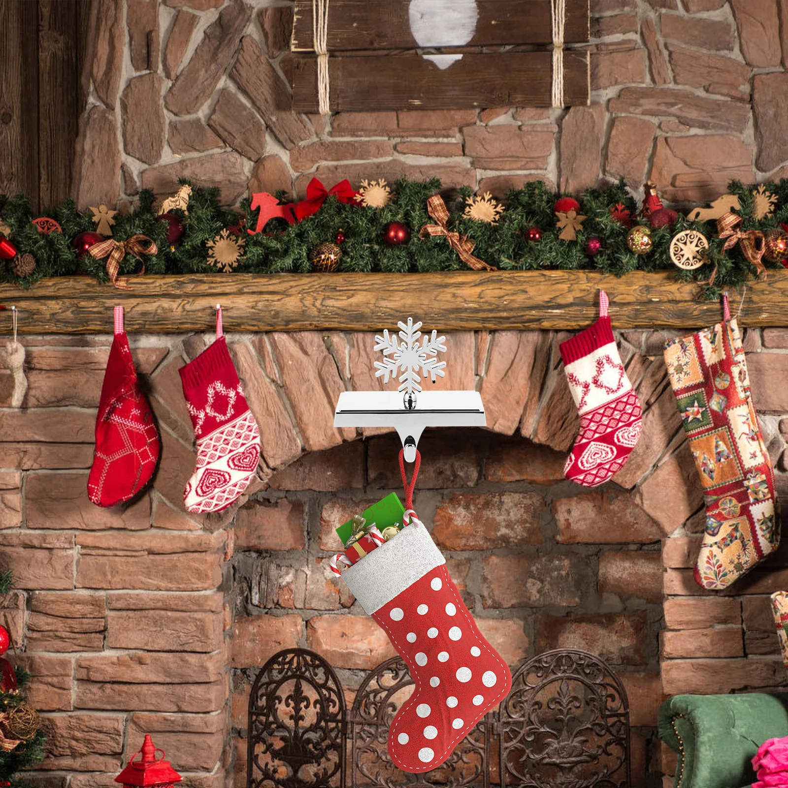 

Christmas Hook Mantel Stocking Hanger Iron Xmas Sock Holder Fireplace Decoration Hanging Tool Xmas Supplies