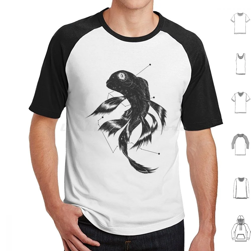 Cosmic Koi T Shirt Cotton Men Women DIY Print Fish Space Star Stars Moon Eye Cosmos Cosmic Nebula Galaxy Black Black And White