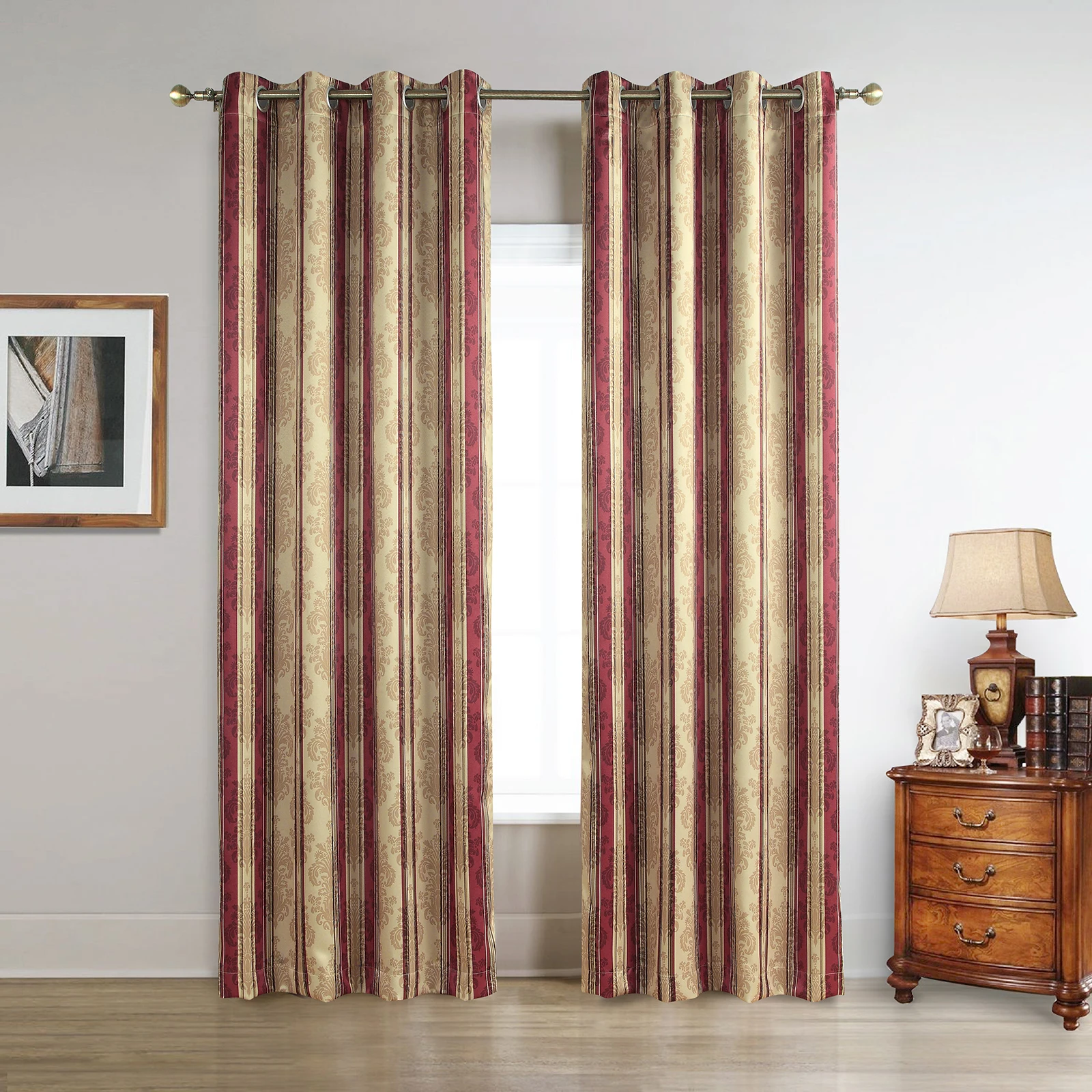 

Kara Gold Darkening Thick Fabric Geometric Window Curtains,Printed Polyester Panels,2pcs Pair,Each 50" and Total Wide 100"