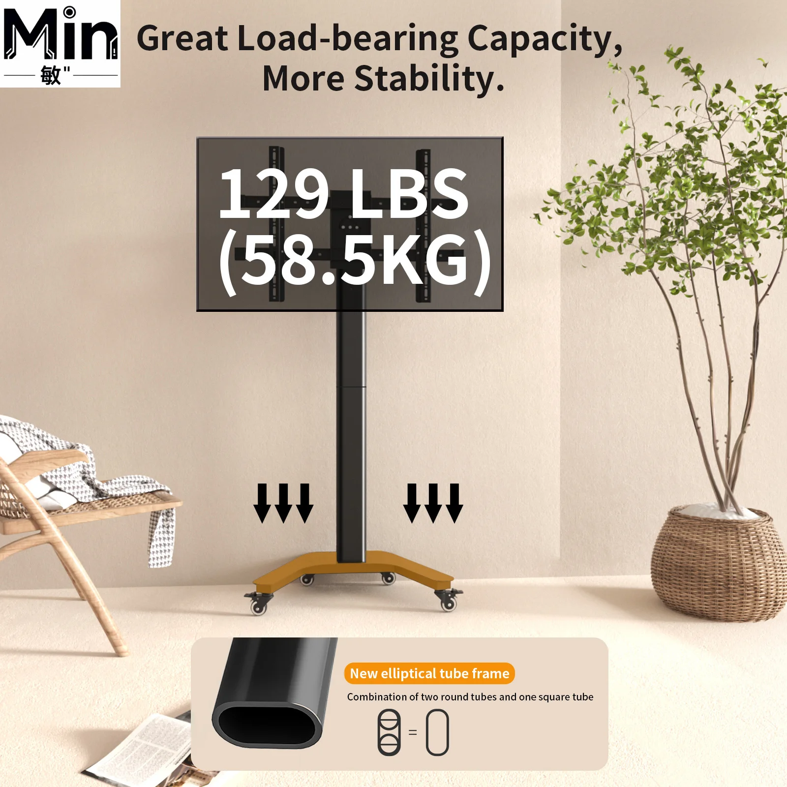 Height Adjustable ±90° Rotation Rolling Mobile TV Stand Cart for 37-80 Inch Vertical Horizontal LED LCD OLED TV VESA Compatible