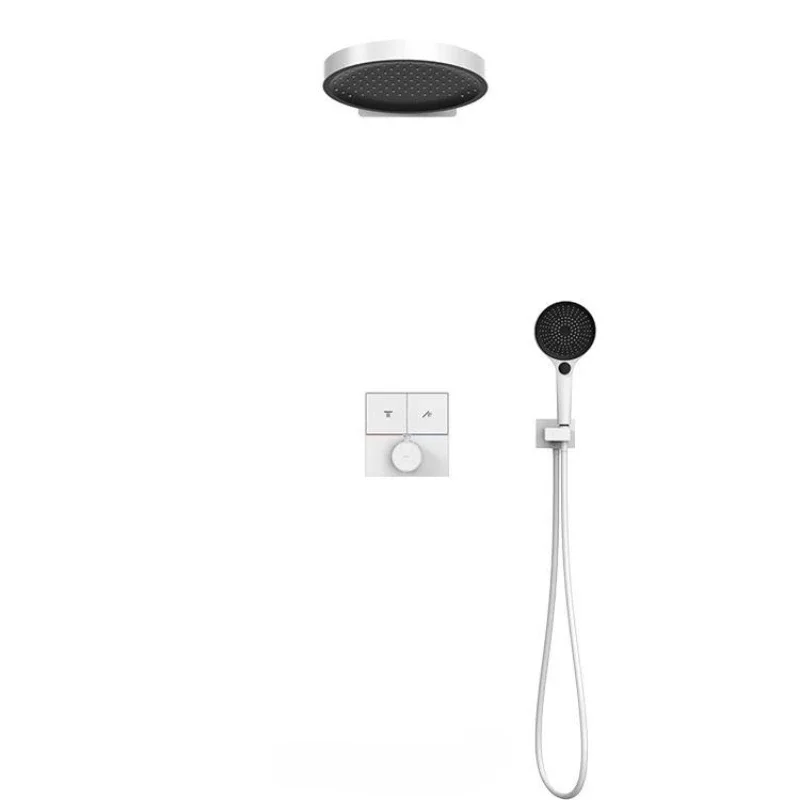 Thermostatic wall shower, embedded bathroom faucet, white, chrome bright, black matte