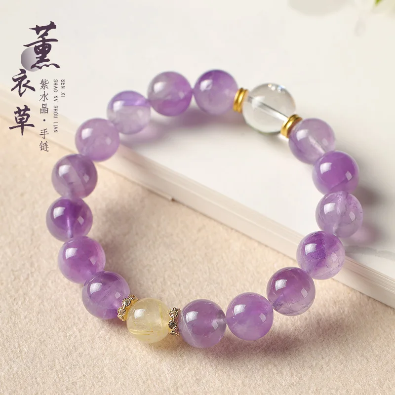 

Высококачественный светильник, роскошный лавандовый аметист, один круг, волосы, белый кристалл, подарок лучшему другу, изысканный женский браслет на руку