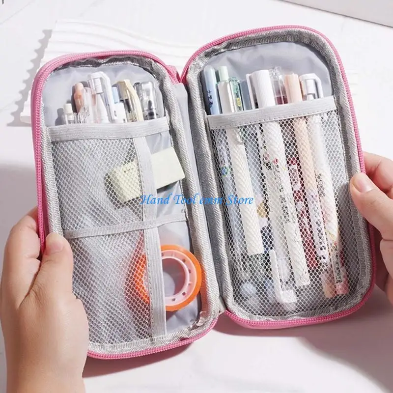

H37F Stationery Bag Large Capacity Pencil Case Stationery Storage Pen Pouches Double Layer Pen Bag for School Work Office