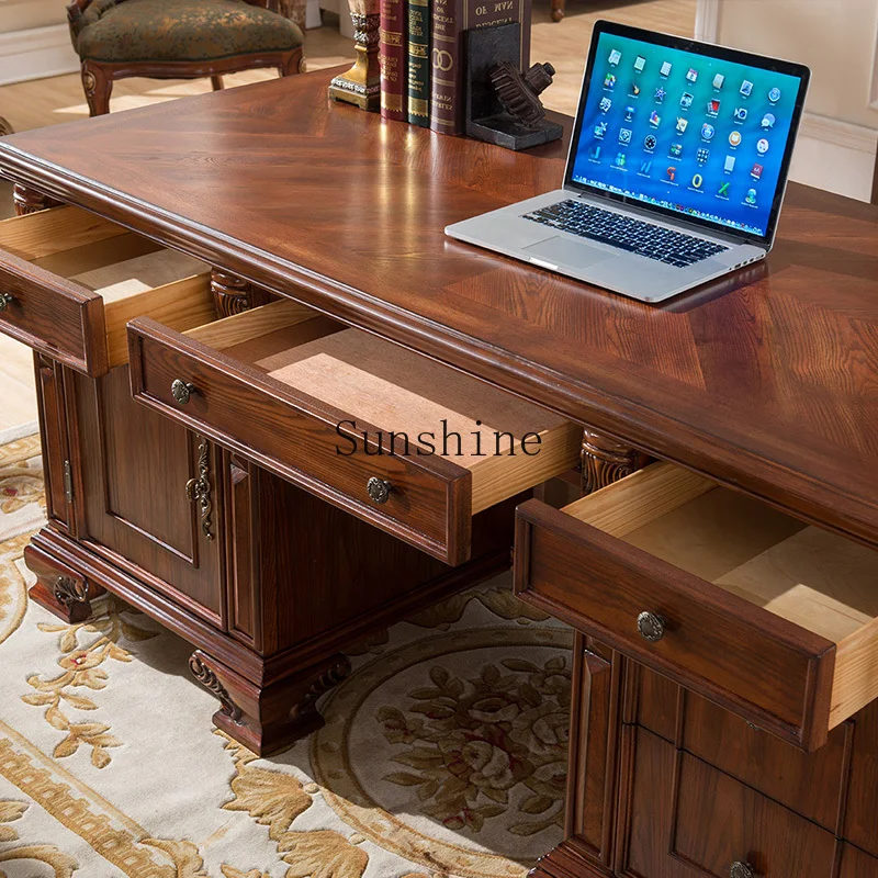 American desk solid wood study computer European writing work office desk and chair combination