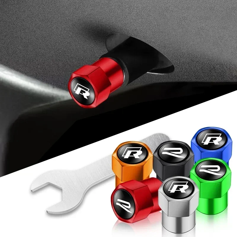 4Pcs Car Tire Valve Caps Metal Styling Tyre Air Stems Cover For VW R Tiguan Passat Golf Polo Touareg Jetta Teramont Atlas CC