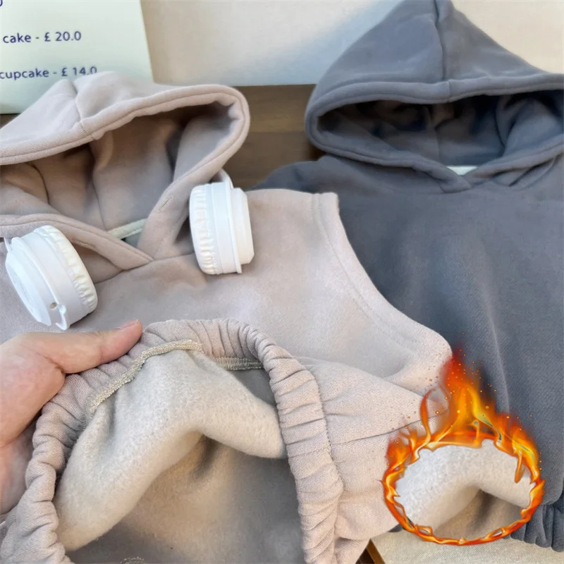 

Children's Fleece Hoodies Boys Girls Hooded Sweatshirt 2025 Winter Sleeveless Pullover Kids Fleece-Lined Autumn Tracksuit