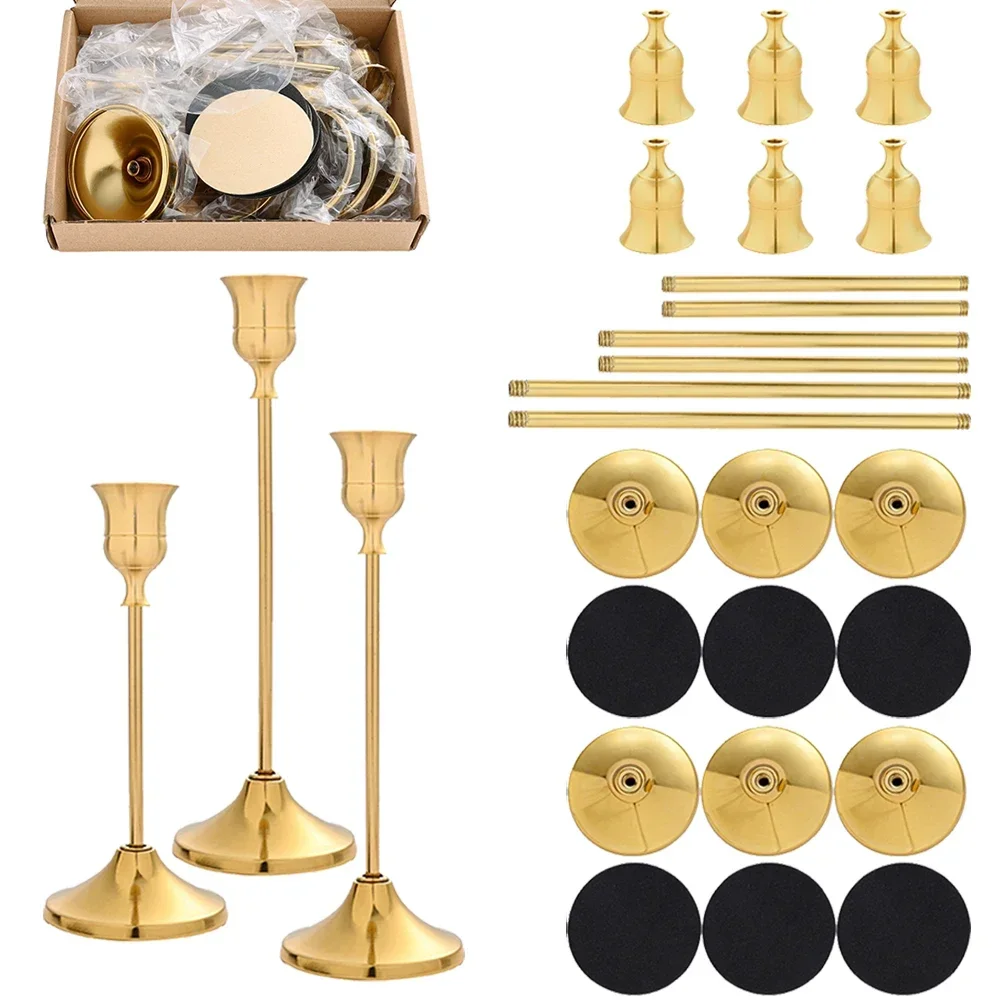 6 Sets Candle Holders Vintage Metal Tabletop Candle Holders Suitable for Festival Wedding Anniversary Home Hotel Decoration Christmas Thanksgiving Dinner Table Decor