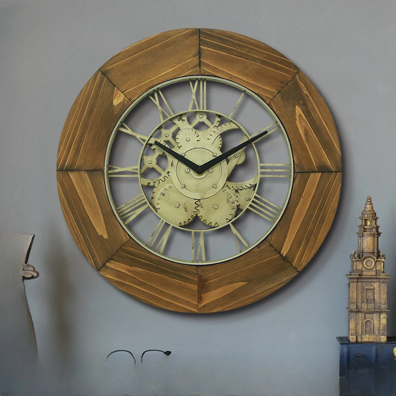 

Large Gear Wall Clock Modren Retro Metal Hollow Art Minimalist Design Roman Numeral Loft Decoration Horloge Murale Home Decor