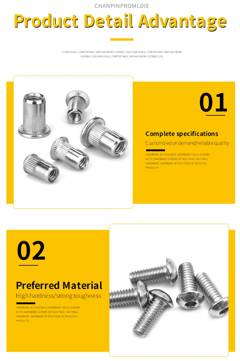 Pop-Nietmuttern-Set, Flachkopf-Nietmuttern mit Bolzen und Schrauben aus Edelstahl 304, Sortimentsset 8-32, 10-24, 1/4-20, 5/16-18 – Detail 6