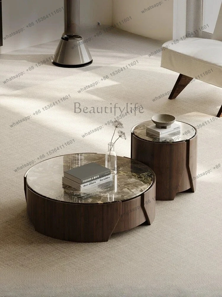 

yj5 Italian minimalist marble coffee table combination high-end size round small apartment living room home modern simplicity