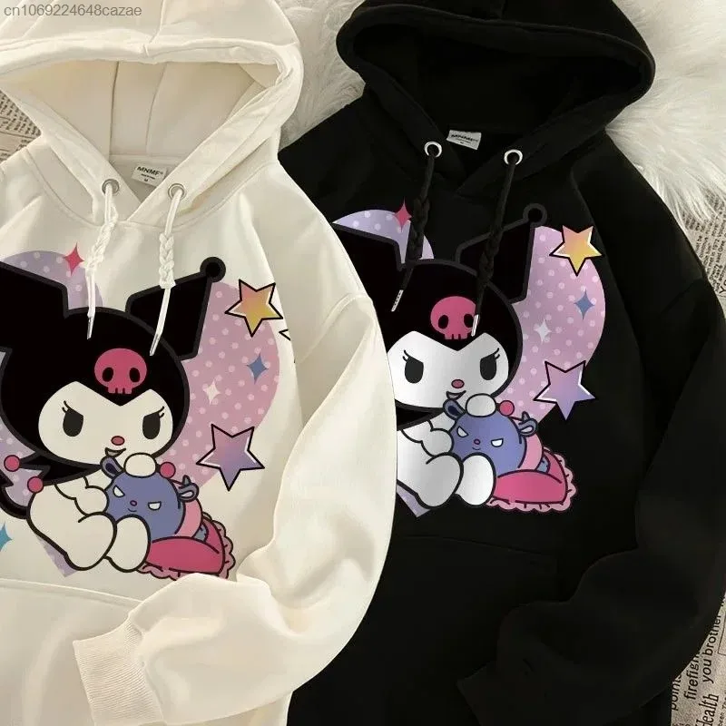 Sanrio Kuromi New Autumn and Winter Cartoon Printed Hoodie Pullover Fashion Casual Cute Women\'s Clothing Girl Long Sleeved Top