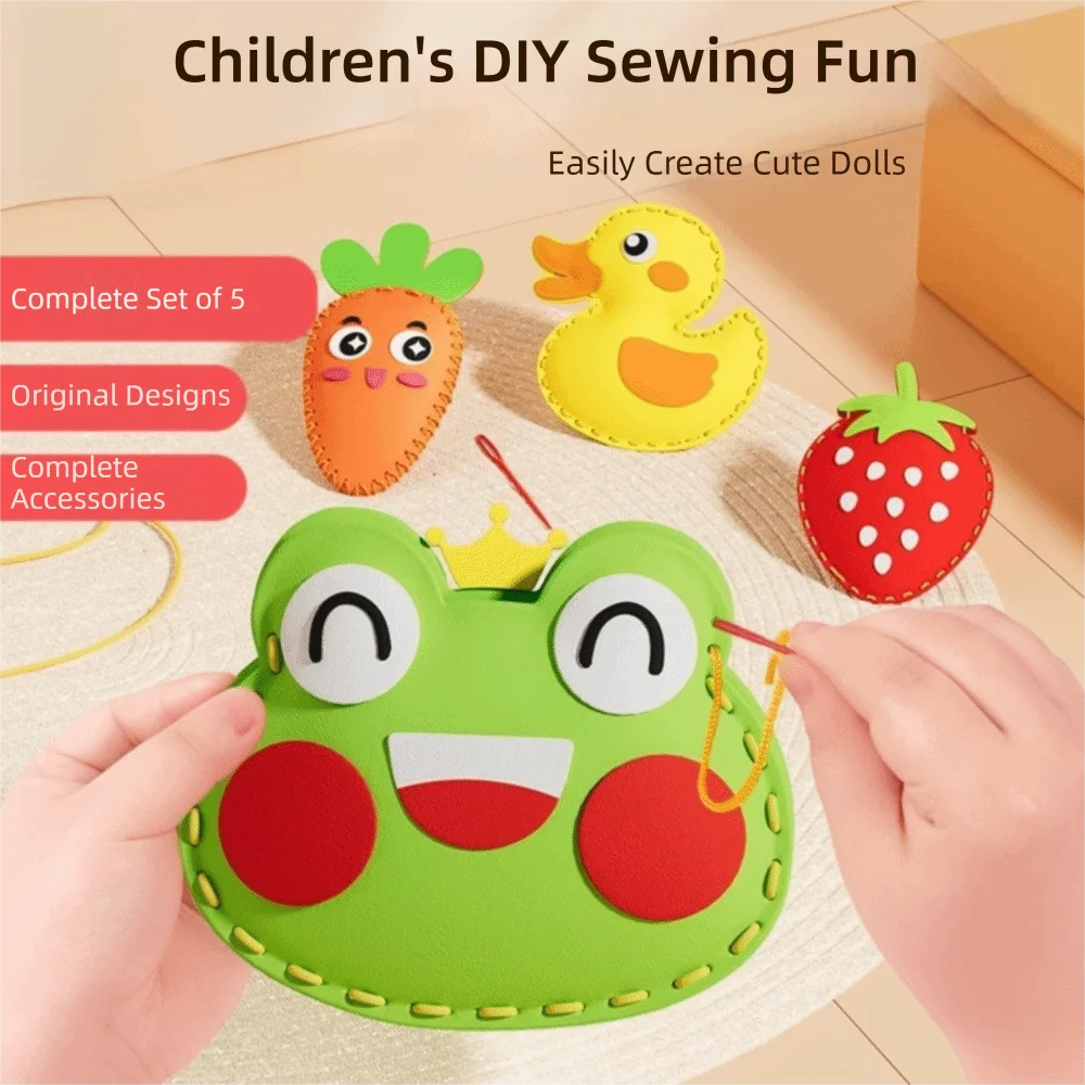 5Pcs Creative EVA Beginner Sewing Set Handmade Cartoon Animal DIY Sewing Kit Art for Beginners