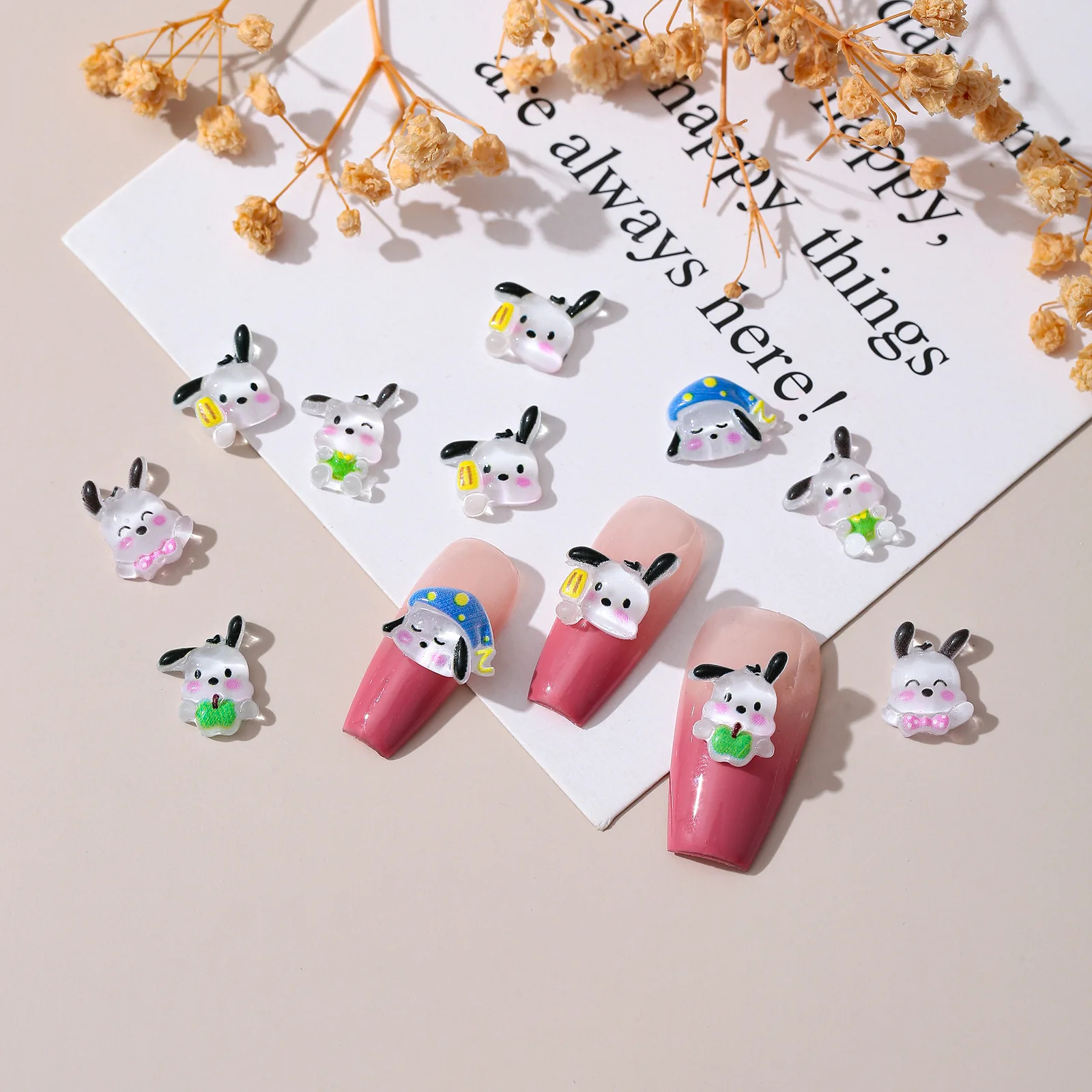 

100Pcs Pochacco Nail Charms - Cute 3D Mini Resin Nail Art Decor for Kawaii Press-On Manicures