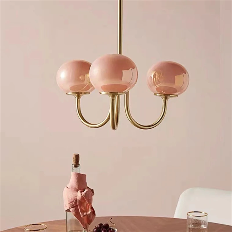 2023 New Modern Pink White Glass Ball Pendant Chandelier Cream Stylish Girl\'s Living Room Bedroom Kitchen Shop Lighting Fixture