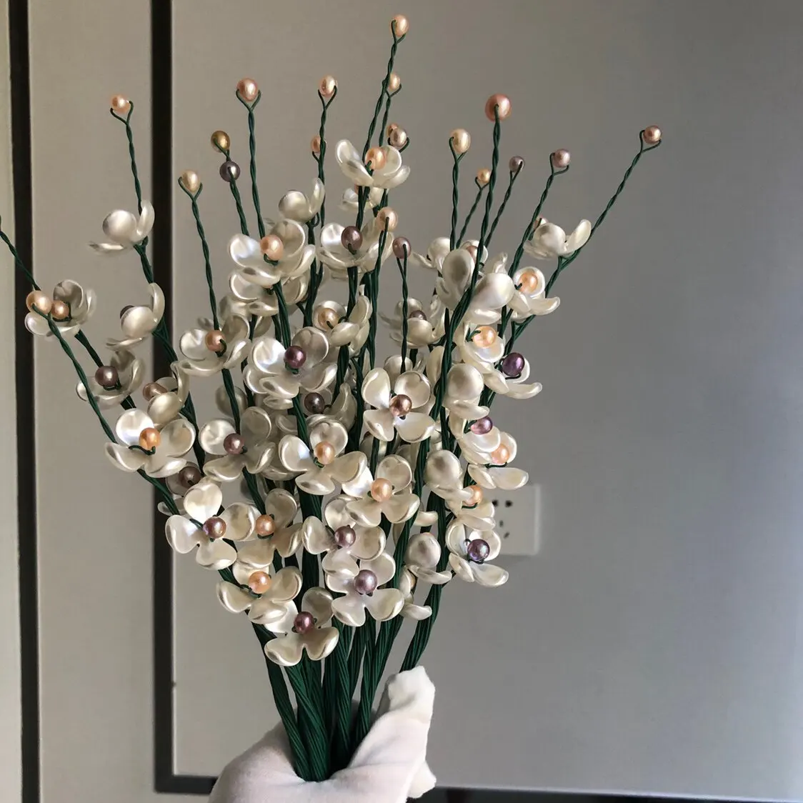 Handmade DIY Glue Wrapped Natural Freshwater Pearl Dried Flower Bouquet Simulation Decorative Ornament Craft