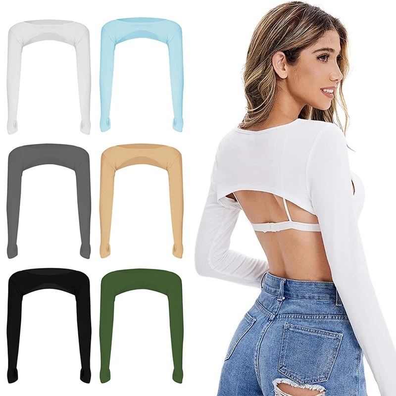 One Piece Long Sleeved Ladies Top Cropped Cape Arm Cover Sunscreen Long Sleeve Cardigan Women Plain Shrug Sport Arm Sleeve