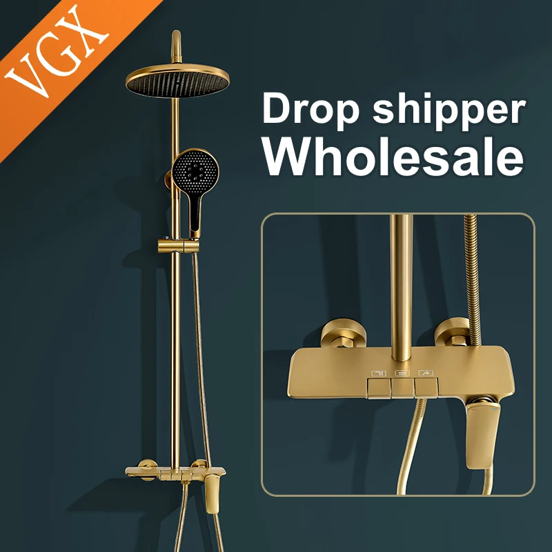 

Wholesale Gold Shower System Bathroom Shower Faucet Set 3-way Rainfall Shower Mixer Crane with Hand Shower Set Black Grey Chrome