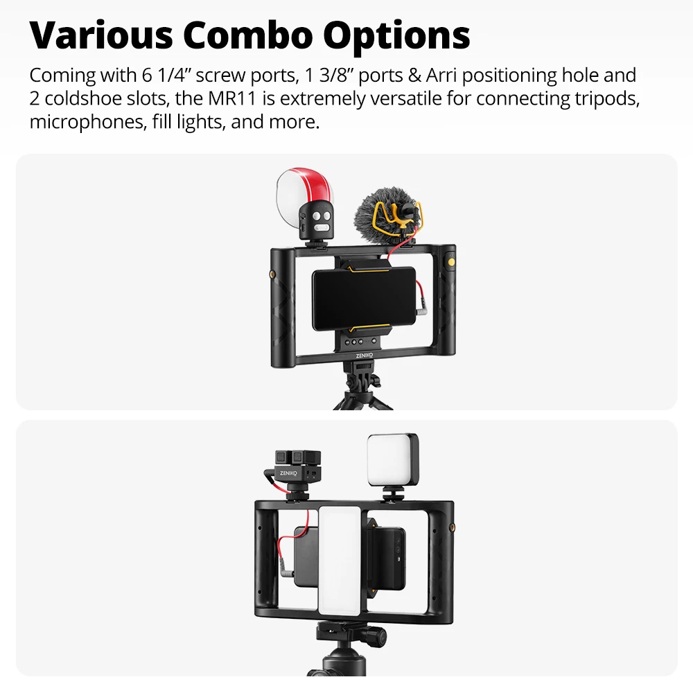 ZENIKO MR11 комплект видеоустановки для смартфона, беспроводной видеосветодиодный светильник, подключение штатива, микрофон, аксессуары для фотостудии с дистанционным управлением