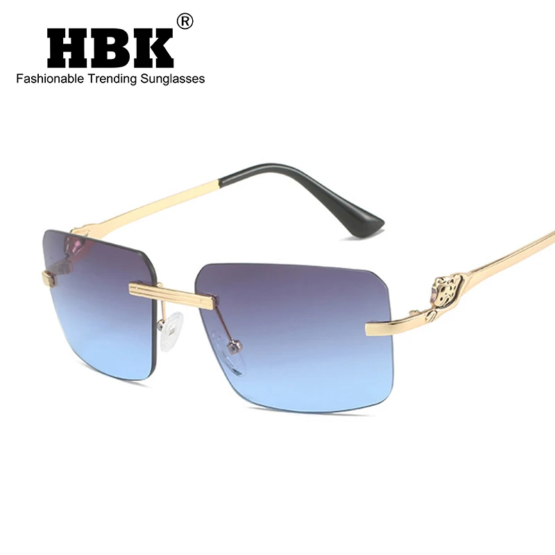 

HBK Rimless Fashion Ladies Sunglasses Retro Rectangle Metal Sun Glasses Women Men Luxury Brand Frameless Eyeglasses Shades UV400