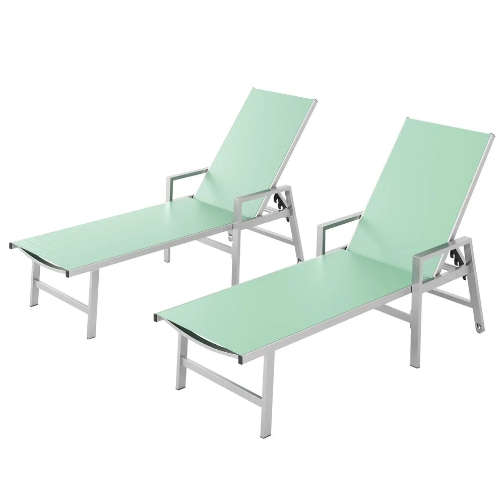 Patio Chaise Lounge Chair Outdoor Set of 2 with Wheels&Armrests Aluminum Pool Lounge Chairs Five Position Adjustable