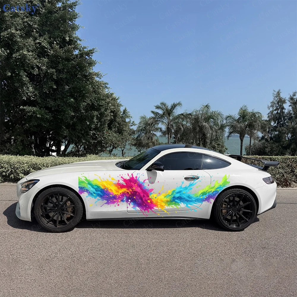 

2Pcs Vibrant Splash of Colorful Waves Car Body Side Stickers, Automotive Door Side Graphics for Cars, Car Decoration Accessory