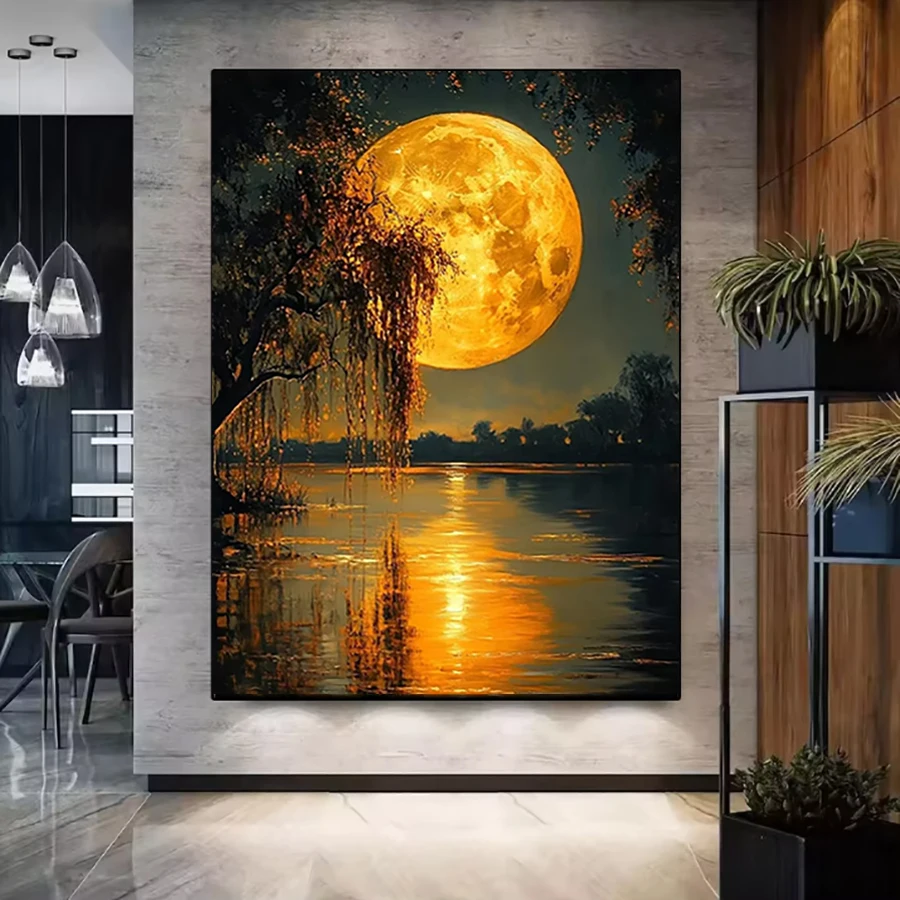 Art Craft Night - Moon Night Lake Tree Landscape Full