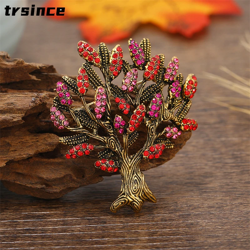 Fashion Pearl Crystal Tree Brooch Creative Plant Antique Rhinestone Brooches Gift Coat Pin Jewelry Accessories