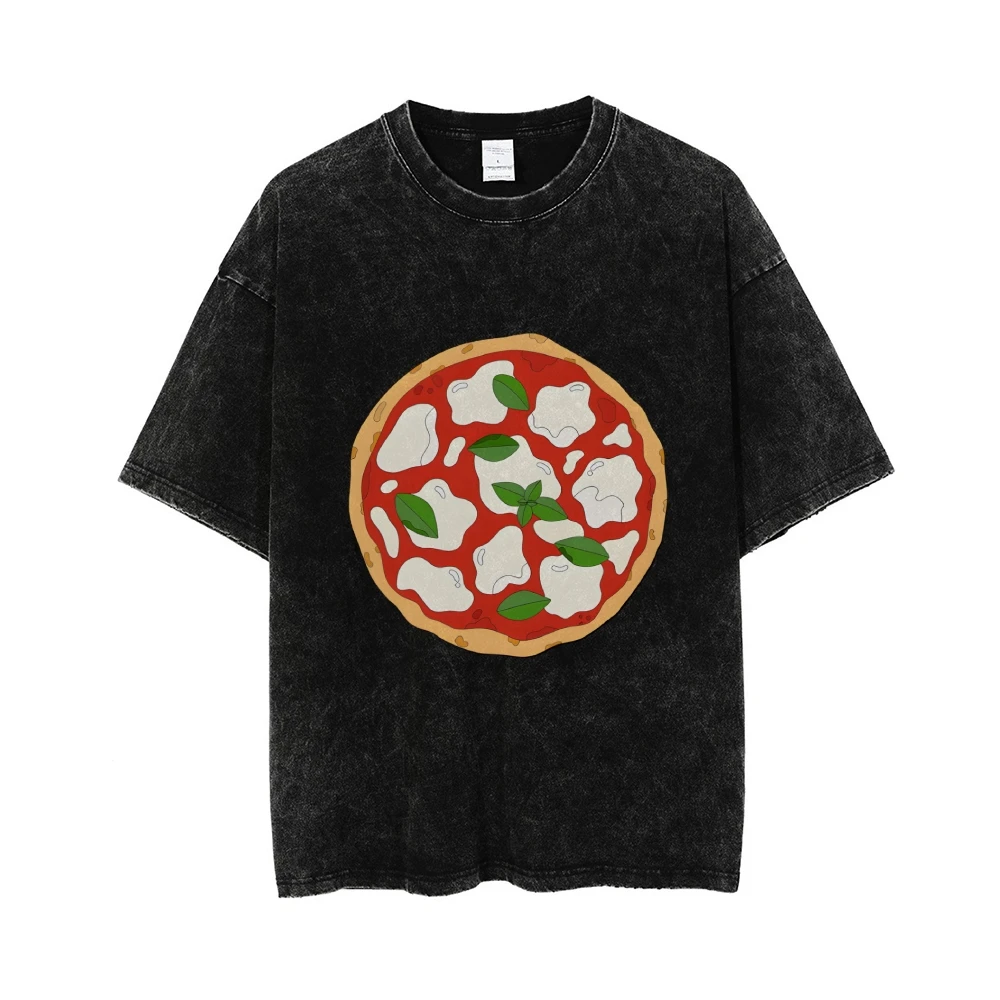 

Gothic Washed Tee Graphic T-shirt Pizza Print T-shirt 100% Cotton High Quality Oversize Washed T-shirt Food Print Y2K Vibe