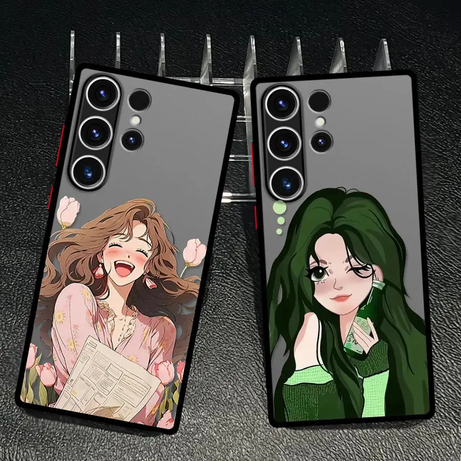 Funda Phone Cover Case for Samsung Galaxy S26 S22 S20 S25 Ultra S23 FE S21 S24 Plus Note 20 10+ Cartoon Girl