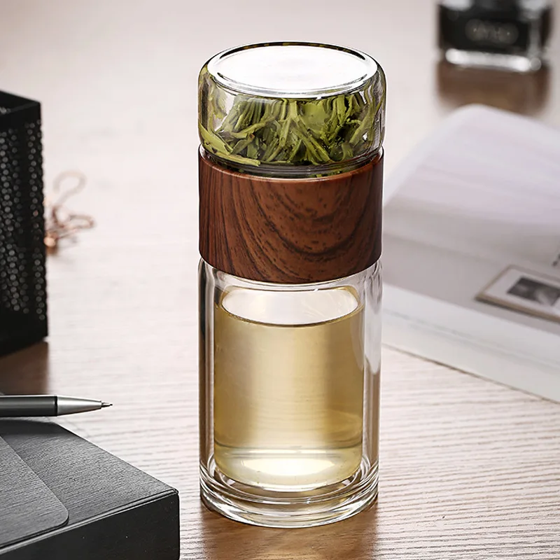 Double Wall Glass  Tea and Water Separation Tea Bottle Mug  Metal Minimalist Stainless  Giveaways Hiking