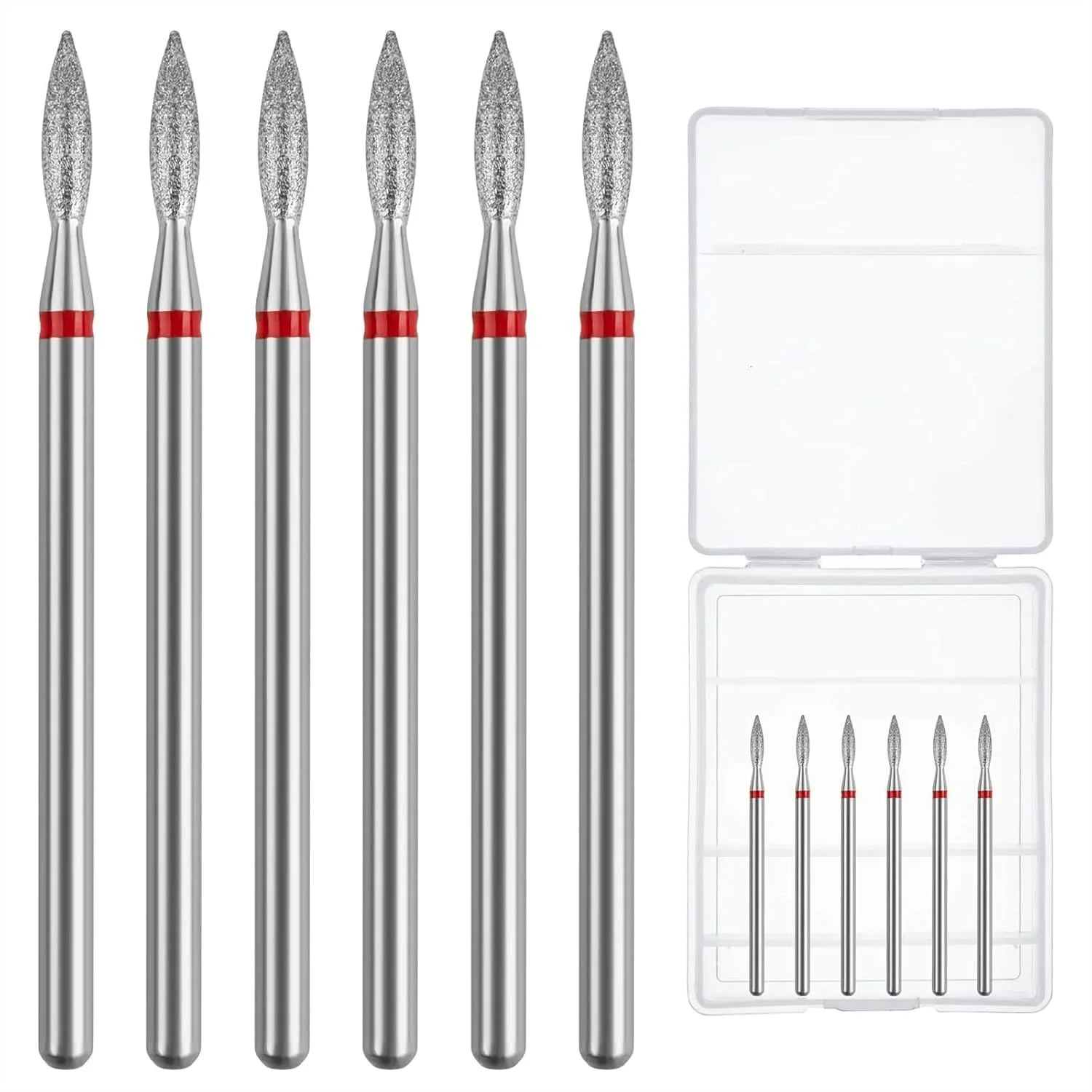 

6pcs Flame Cuticle Drill Bits for 3/32'' Electric Nail File, Russian Manicure Nail Prep Tool with Storage Case