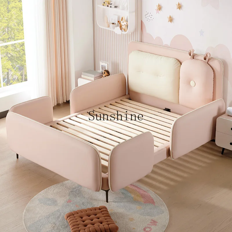 Children's modern simple solid wood bed environmentally friendly silicone leather princess room guardrail simple and modern