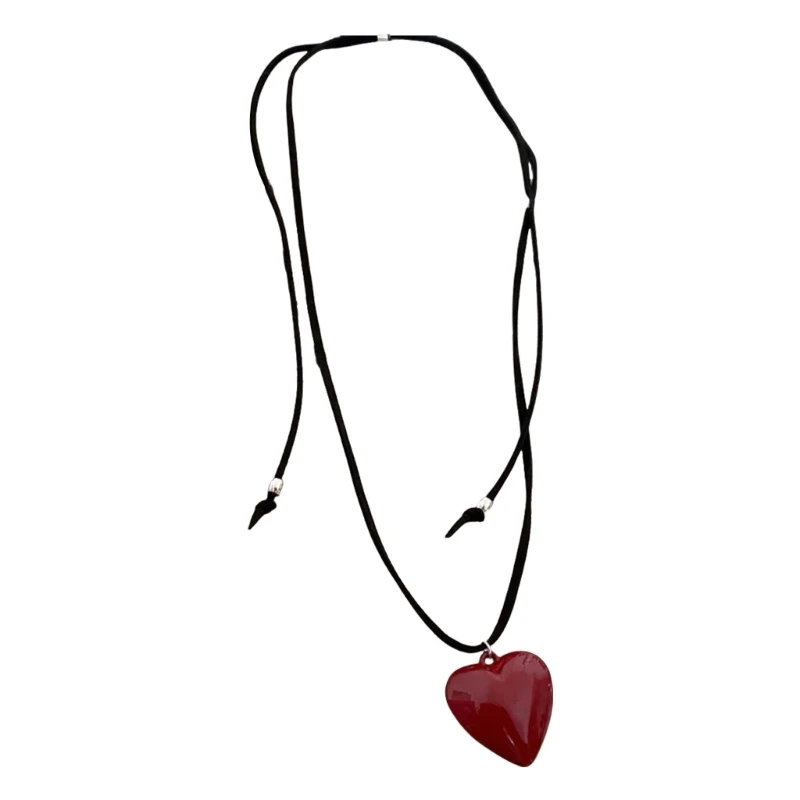 Heart Pendant Necklace with Adjustable Velvets Band Multifunctional Sweater Chain Stylish Neckchain Party Accessories